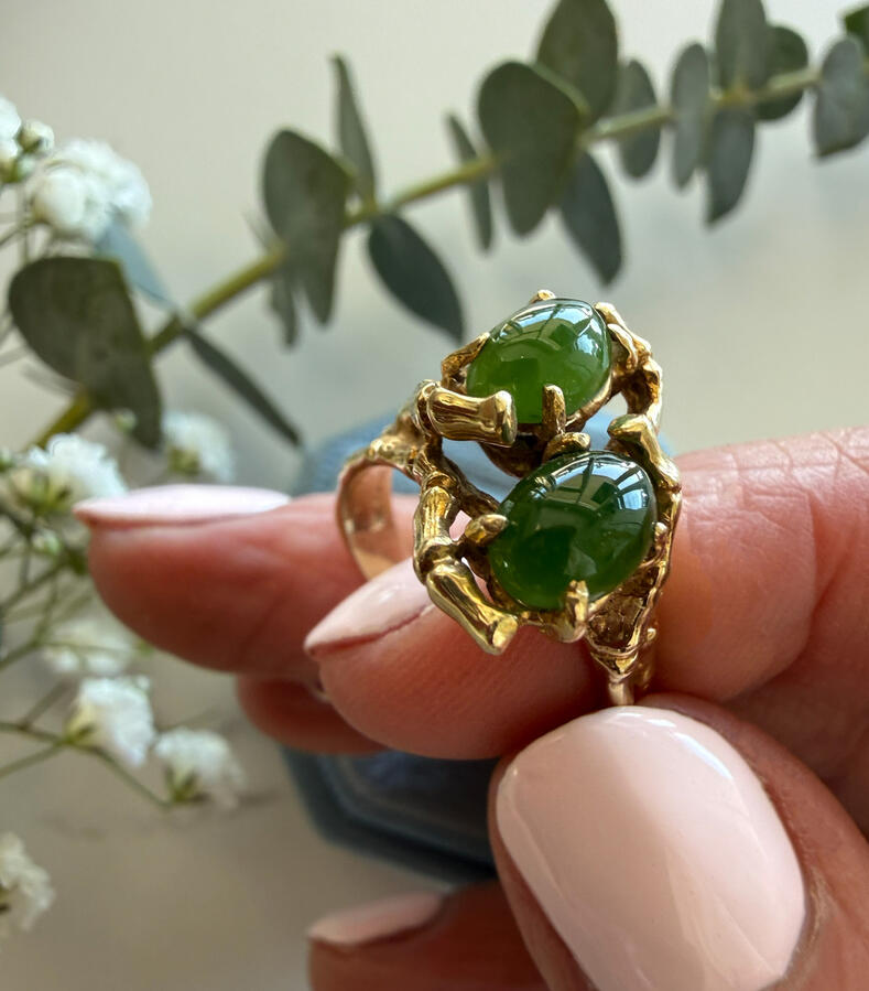 vintage nephrite jade • organic 14K gold setting • size 5.5 • $550