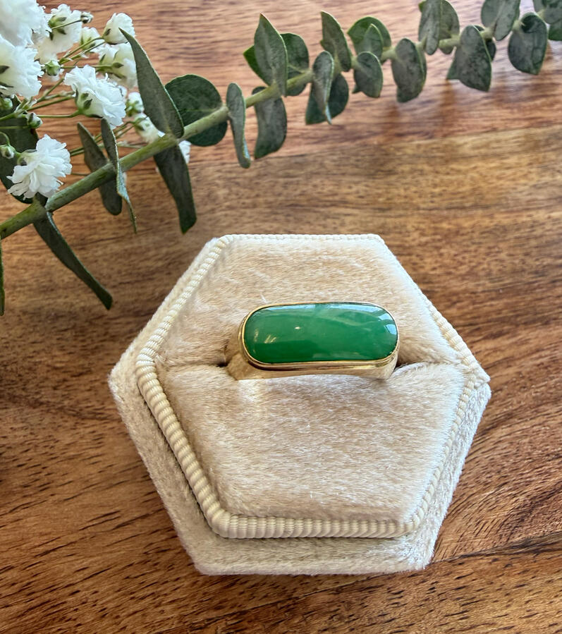 jadeite ring with a modern bezel setting • 14k gold Size 7 • $450